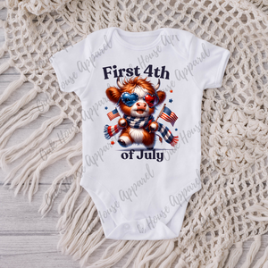 First 4th of July Highland Cow Onesie