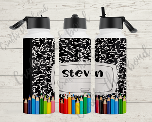 Composition Book Hydro Sublimation Water Bottle