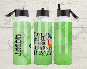 Just a Kid Who Loves Dino Sublimation Hydro Water Bottle