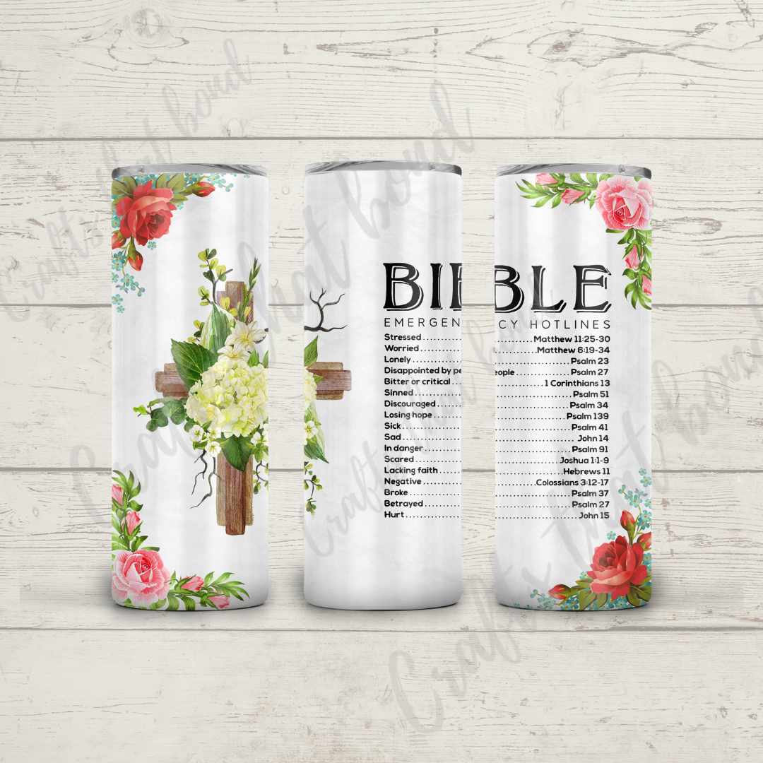 Pink Roses and White Flora Bible Emergency Sublimation Tumbler