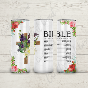 Pink Roses and Purple Floral Bible Emergency Sublimation Tumbler