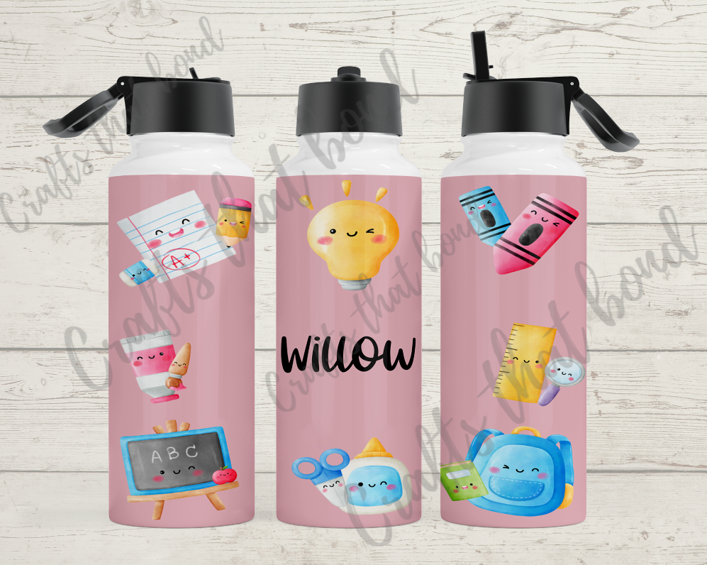 Pink School Supply Sublimation Hydro Water Bottle