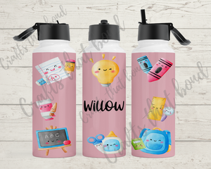 Pink School Supply Sublimation Hydro Water Bottle