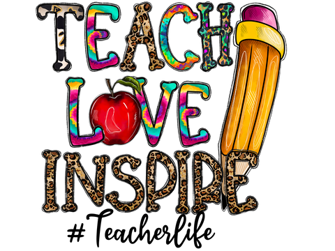 Teach, Love, Inspire Leopard Tie Dye DTF Transfer Only