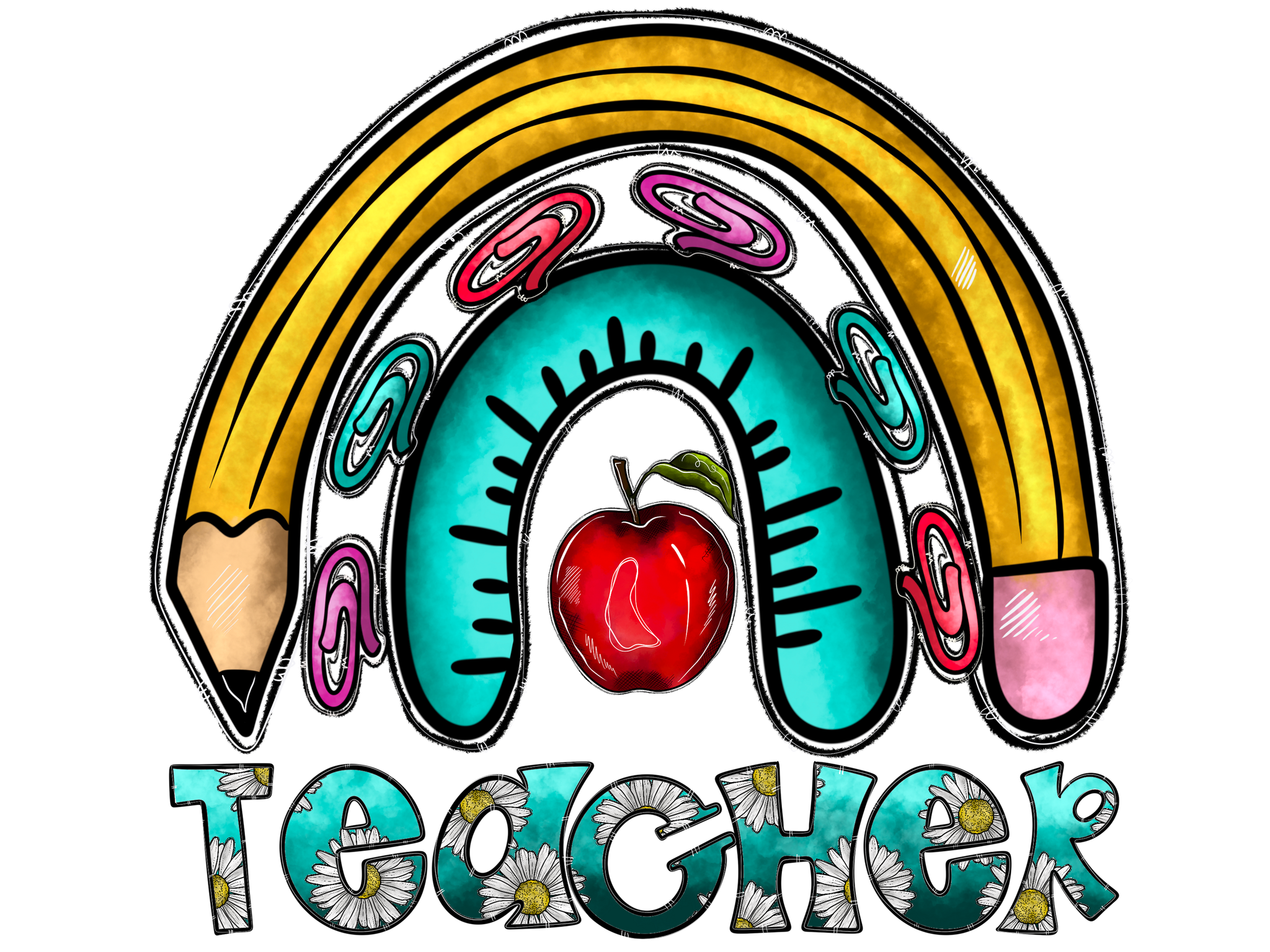 Teacher Pencil Rainbow DTF Transfer Only