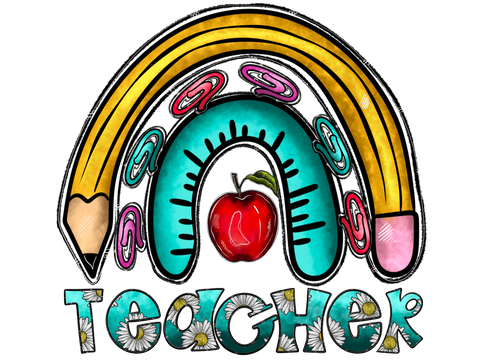 Teacher Pencil Rainbow DTF Transfer Only